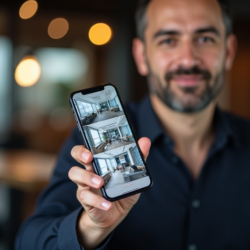 Aplicație de monitorizare CCTV pe ecranul unui smartphone